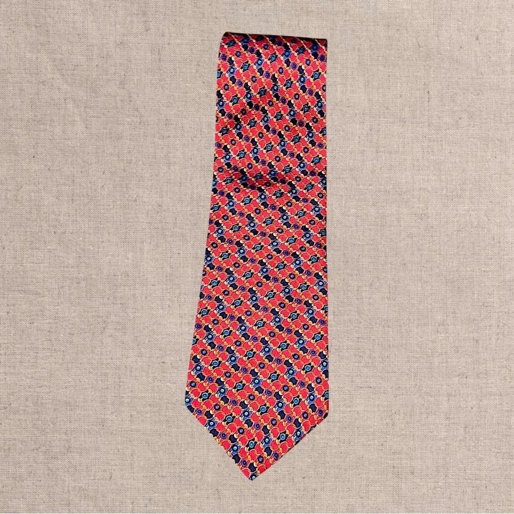 Pierre Balmain Silk Tie Red Geometric Pattern Luxury Designer Classic